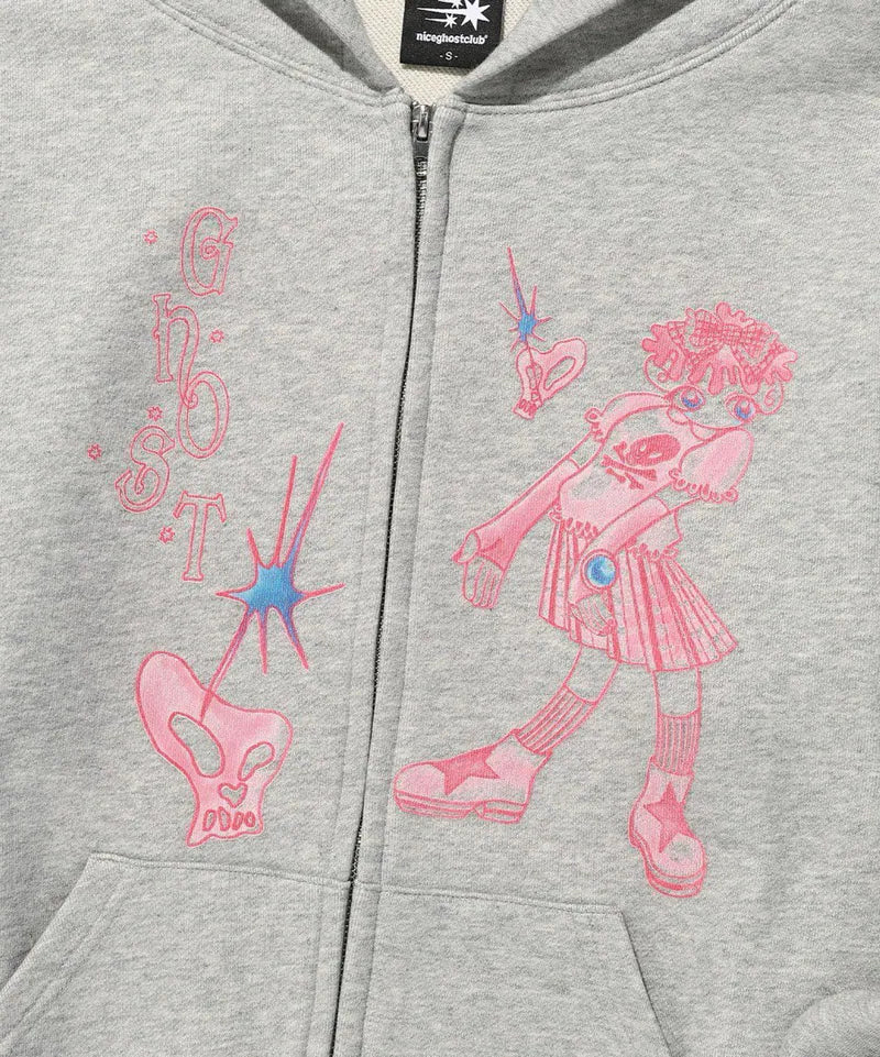 【niceghostclub】STAR SHOES GIRL HOODIE ZIP UP [ LIGHT GREY ]