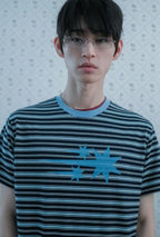 【niceghostclub】  stripe 3star basic tee [ oatmeal / navy ]