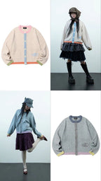【niceghostclub】COLOR BLOCK KNIT CARDIGAN [GREY / IVORY]