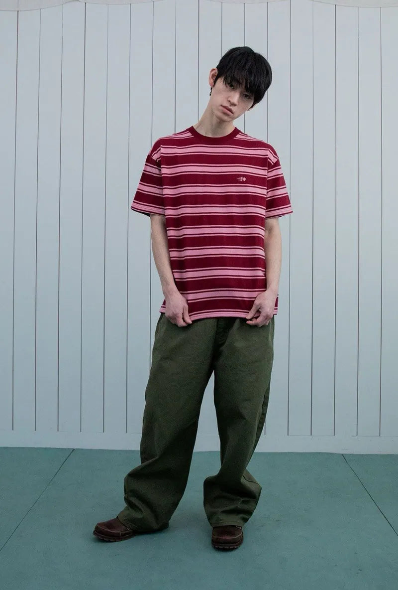 【niceghostclub】  multi stripe 3star tee [ red / navy ]