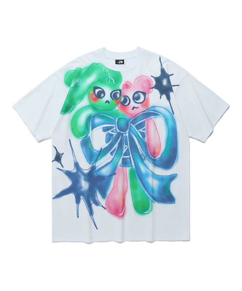 【niceghostclub】bunny bear art big big tee [white / skyblue]