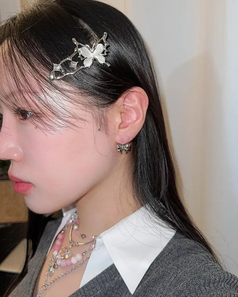【3amgang】SILVER RIBBON ONE TOUCH EARRING