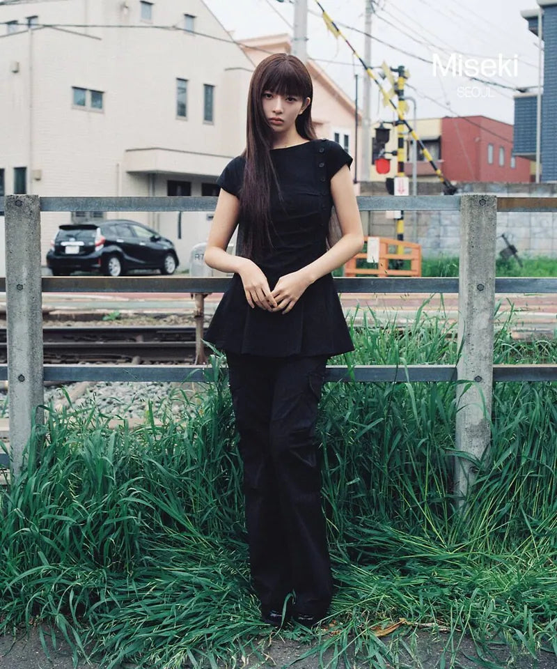 【Miseki seoul】Pleats button mini onepiece - BLACK / CHARCOAL