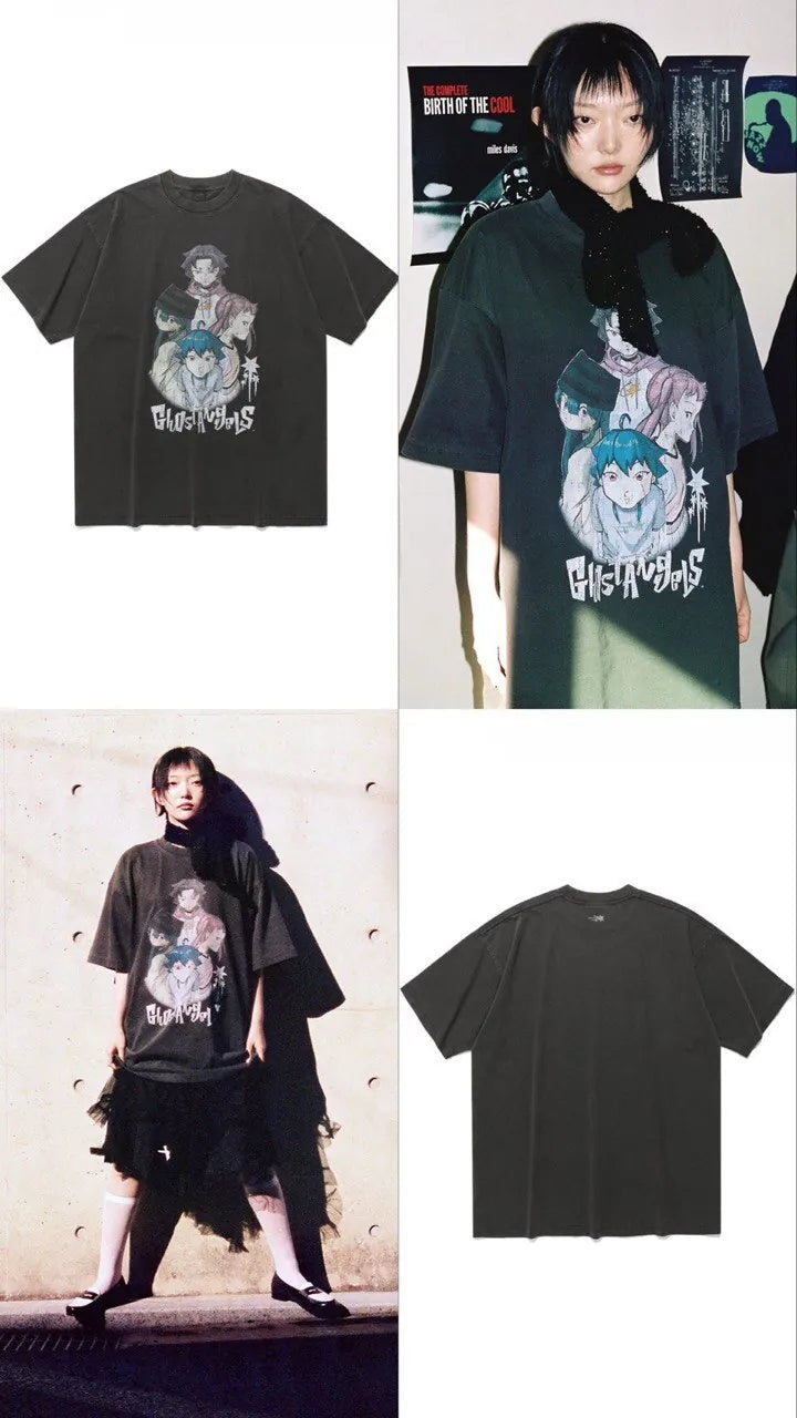【niceghostclub】 ghost angels poster pigment big big tee [ charcoal ]