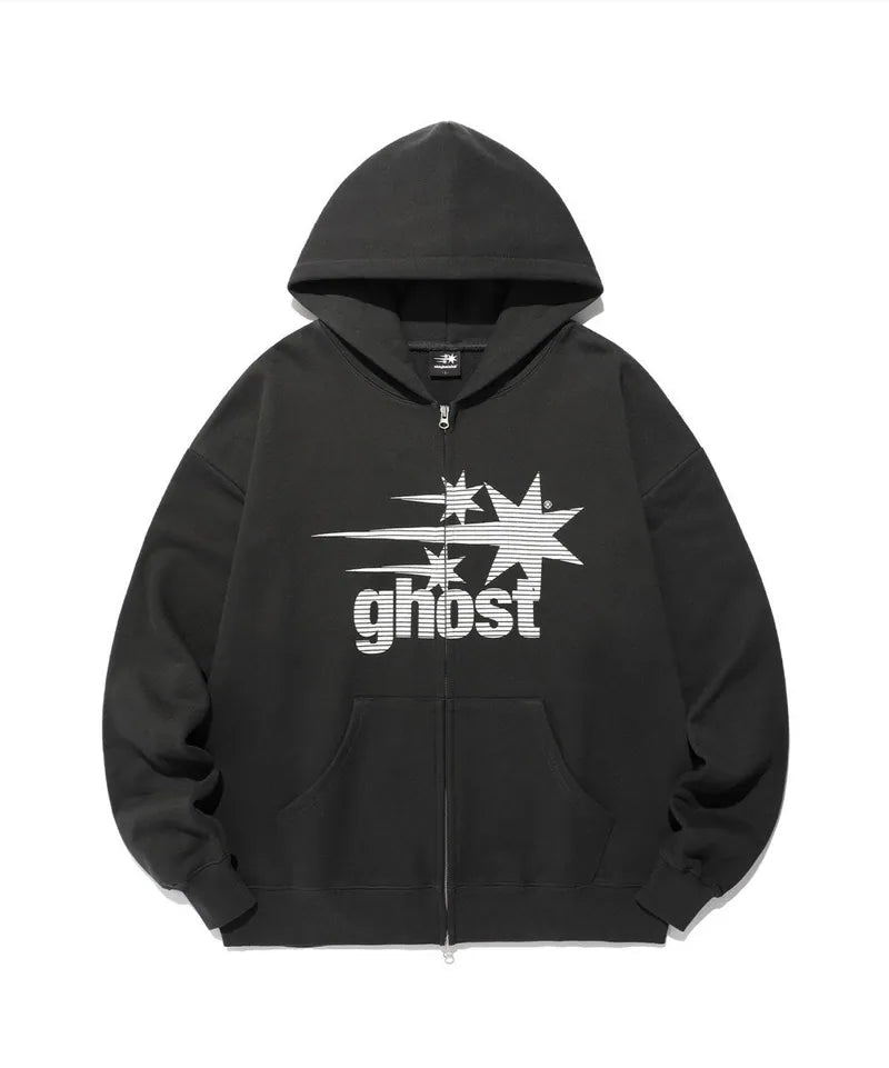 【niceghostclub】 ghost 3star hoodie zip up [charcoal / navy]