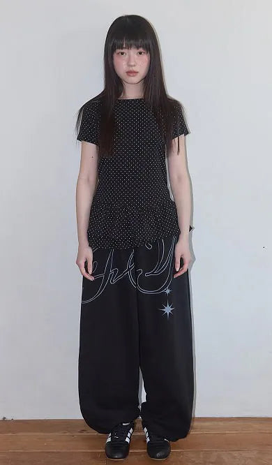 【Fancy Club】FRILL LAYERED DOT TEE [White / Black]