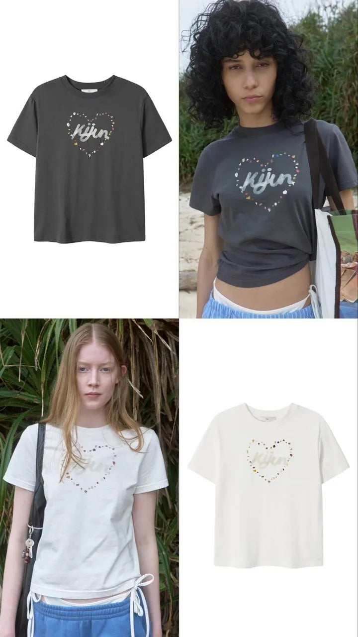 【kijun】Pebble Heart Tee [Off-White / Charcoal]