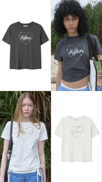 【kijun】Pebble Heart Tee [Off-White / Charcoal]