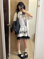 【niceghostclub】ghost angels lace hem line big big tee