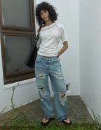 【kijun】Twist One-Shoulder Top [Off-White / Charcoal]