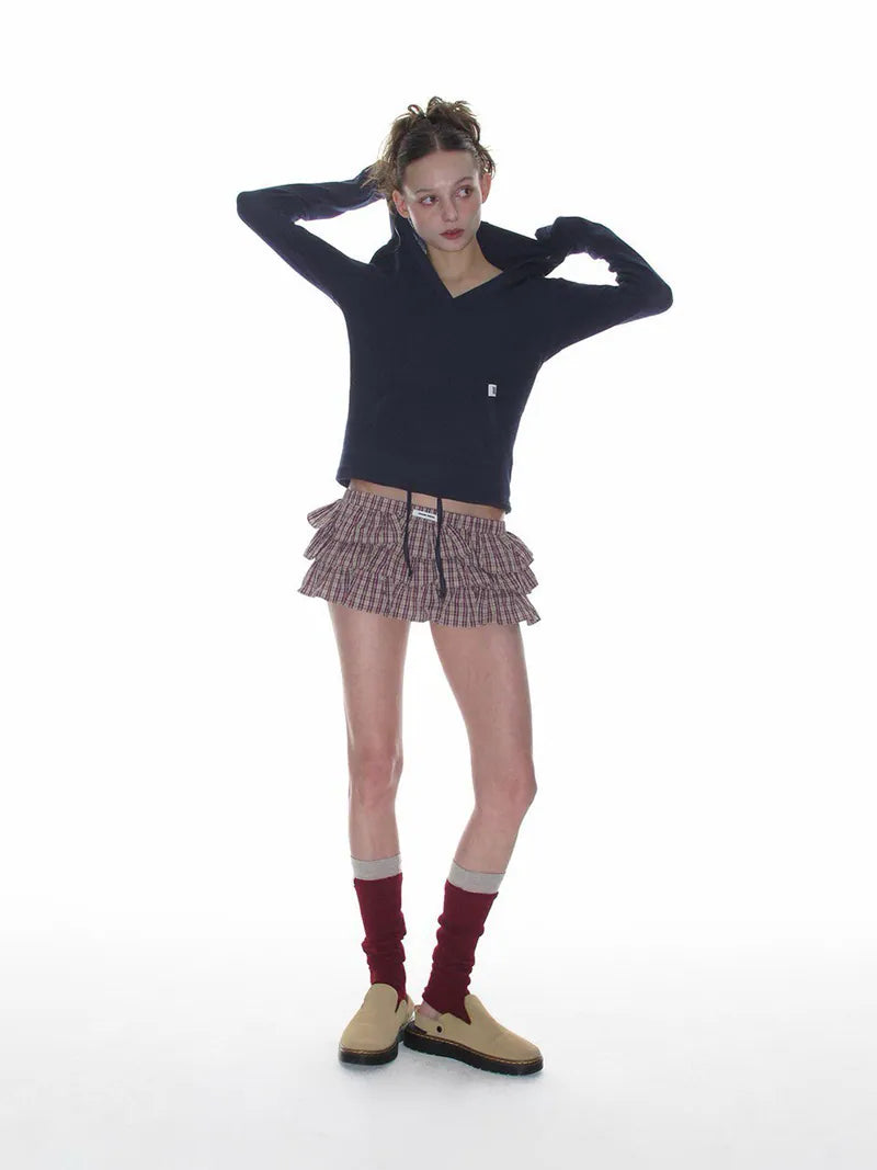 【CRANK】TIERED MICRO SKIRT PANTS [ WINE CHECK / WHITE ]