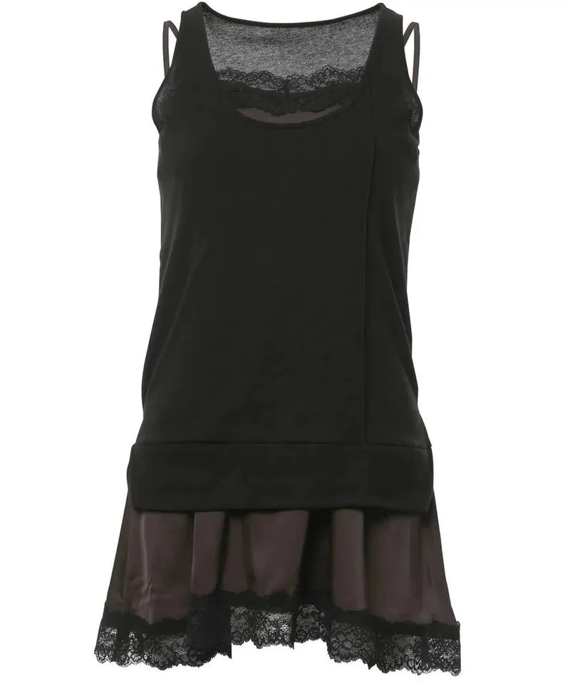 【Flare up】2-Layered Lace Dress [Black / Brown]