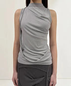 【Flare up】Draped Sleeveless Top [Black / White / Gray]