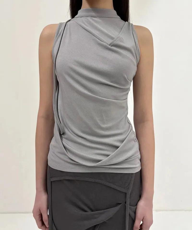 【Flare up】Draped Sleeveless Top [Black / White / Gray]