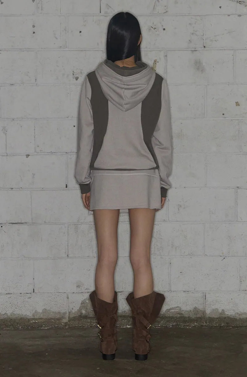 【Fancy Club】DYE-WASH LAYERED HOODED ZIP-UP [Charcoal / Brown]
