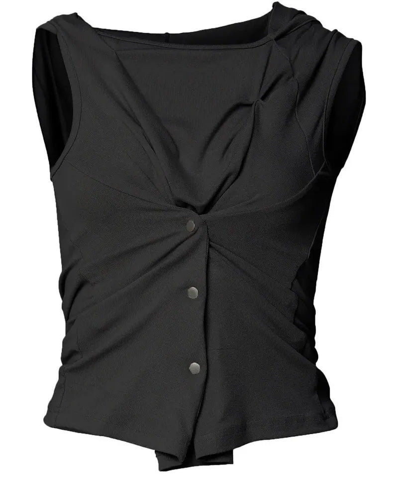 【Flare up】Asymmetric Snap Hoodie [Black / White / Gray]