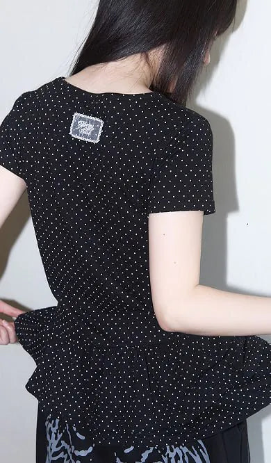 【Fancy Club】FRILL LAYERED DOT TEE [White / Black]