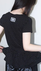 【Fancy Club】FRILL LAYERED DOT TEE [White / Black]