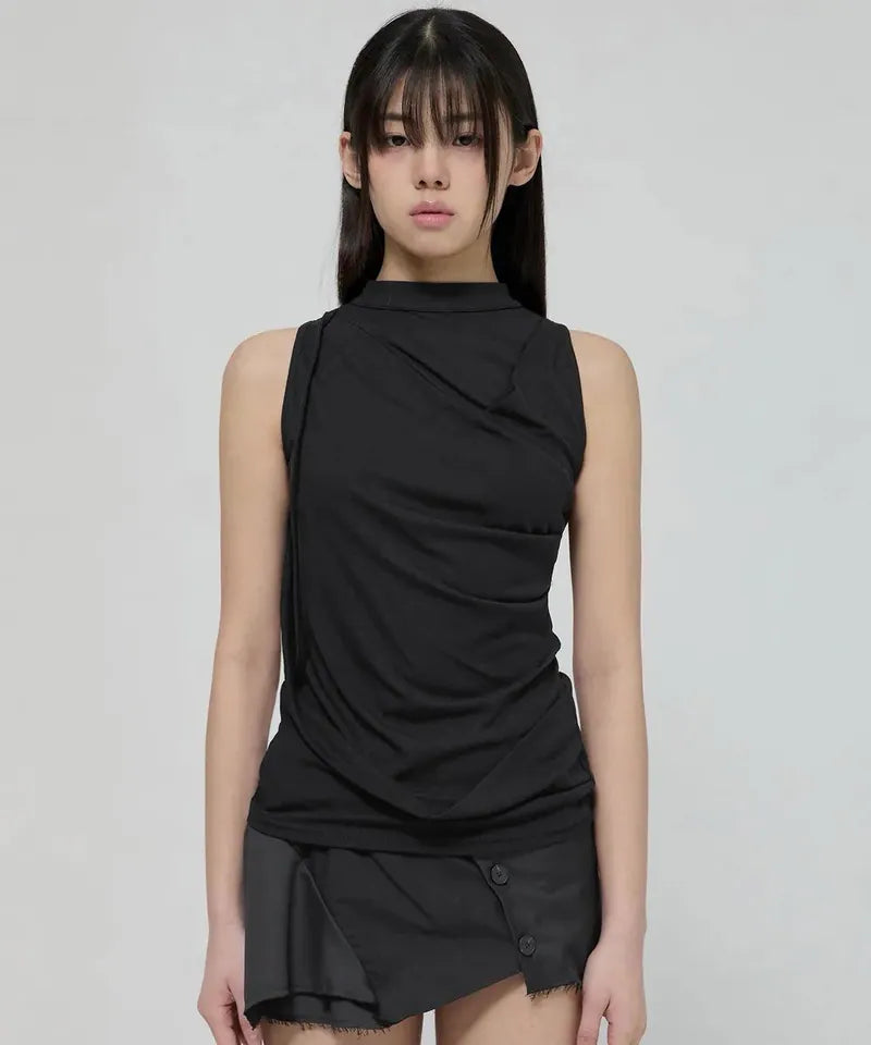 【Flare up】Draped Sleeveless Top [Black / White / Gray]