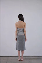【ORDES】BUTTONED COWL HALTER TOP - GREY / CHARCOAL
