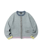 【niceghostclub】COLOR BLOCK KNIT CARDIGAN [GREY / IVORY]