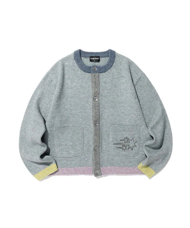 【niceghostclub】COLOR BLOCK KNIT CARDIGAN [GREY / IVORY]