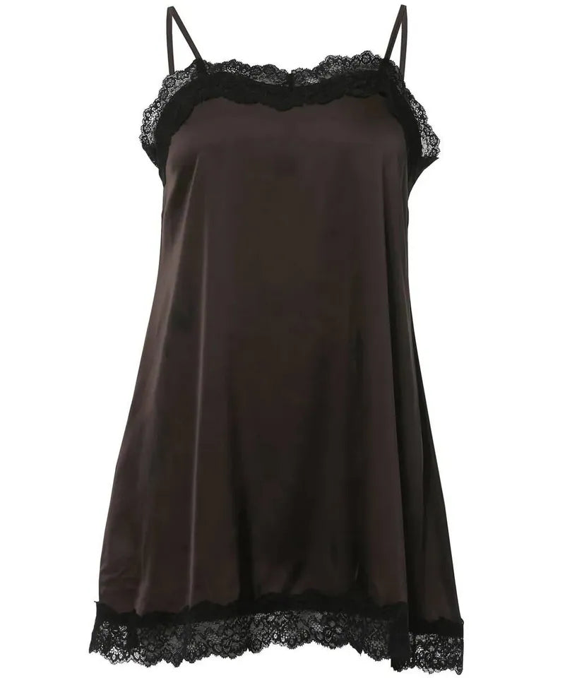 【Flare up】2-Layered Lace Dress [Black / Brown]