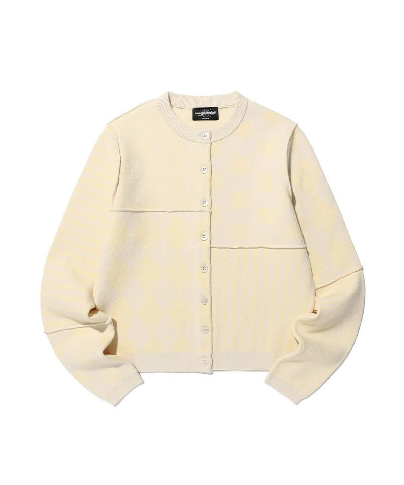 【niceghostclub】PATCHWORK KNIT CARDIGAN [GREY / BEIGE]