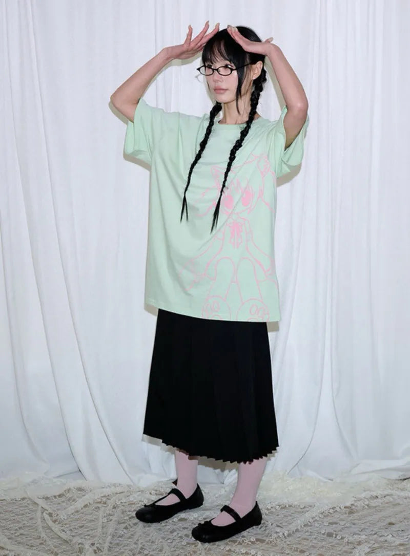 【itzavibe】CAT GIRL T SHIRT [ WHITE / BLACK / MINT ]
