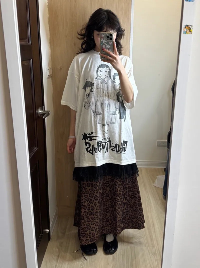 【niceghostclub】ghost angels lace hem line big big tee