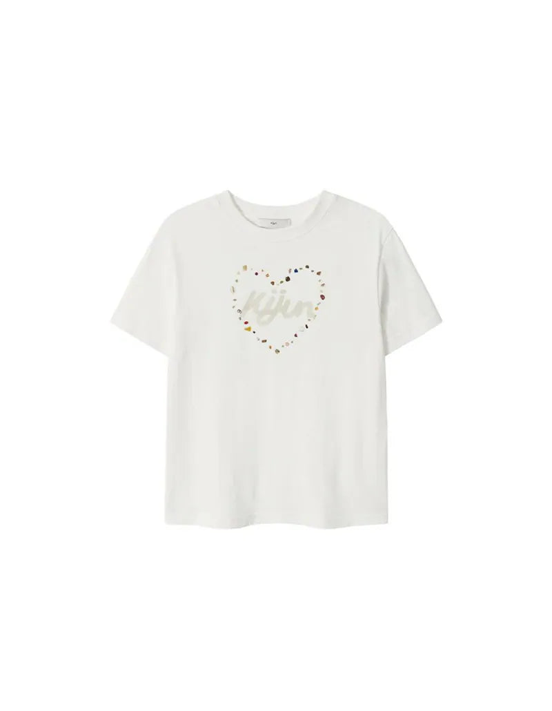 【kijun】Pebble Heart Tee [Off-White / Charcoal]