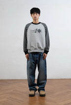【niceghostclub】STRIPE 3STAR RAGLAN SWEATSHIRTS [WHITE / GREY]