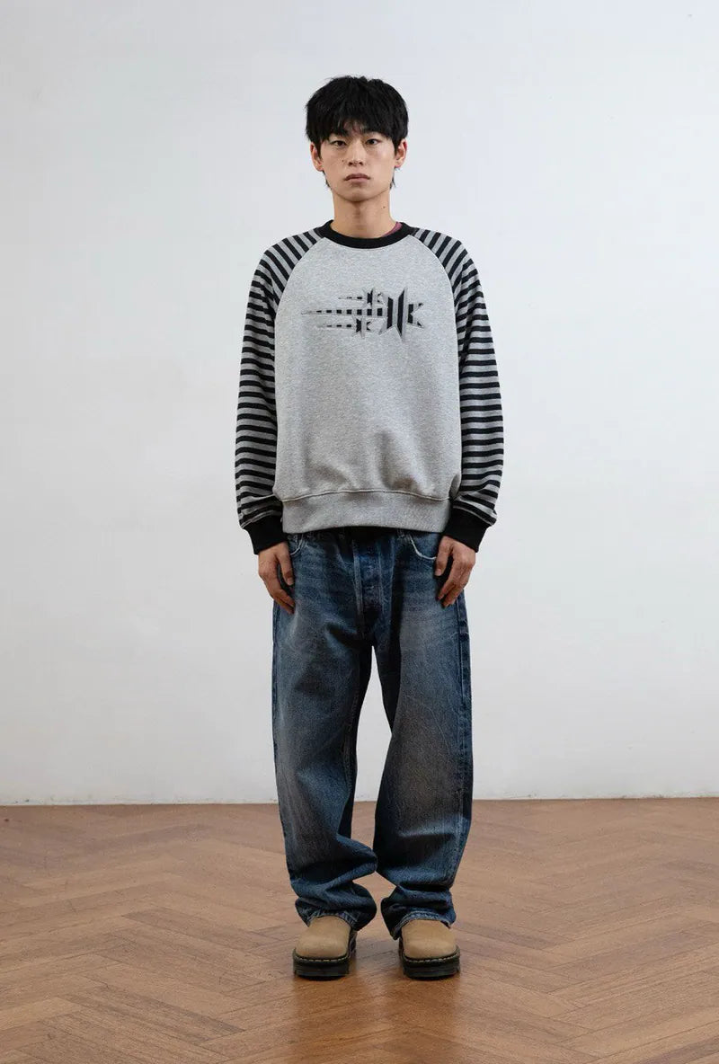 【niceghostclub】STRIPE 3STAR RAGLAN SWEATSHIRTS [WHITE / GREY]