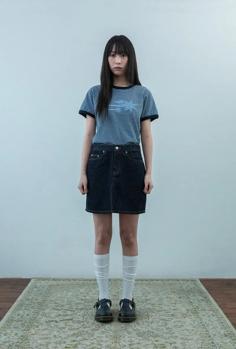 【niceghostclub】 stripe rush 3star ringer crop tee [ black / navy ]