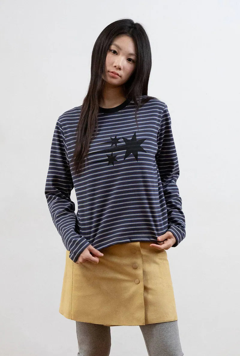 【niceghostclub】 STRIPE 3STAR TEE [ charcoal / green ]
