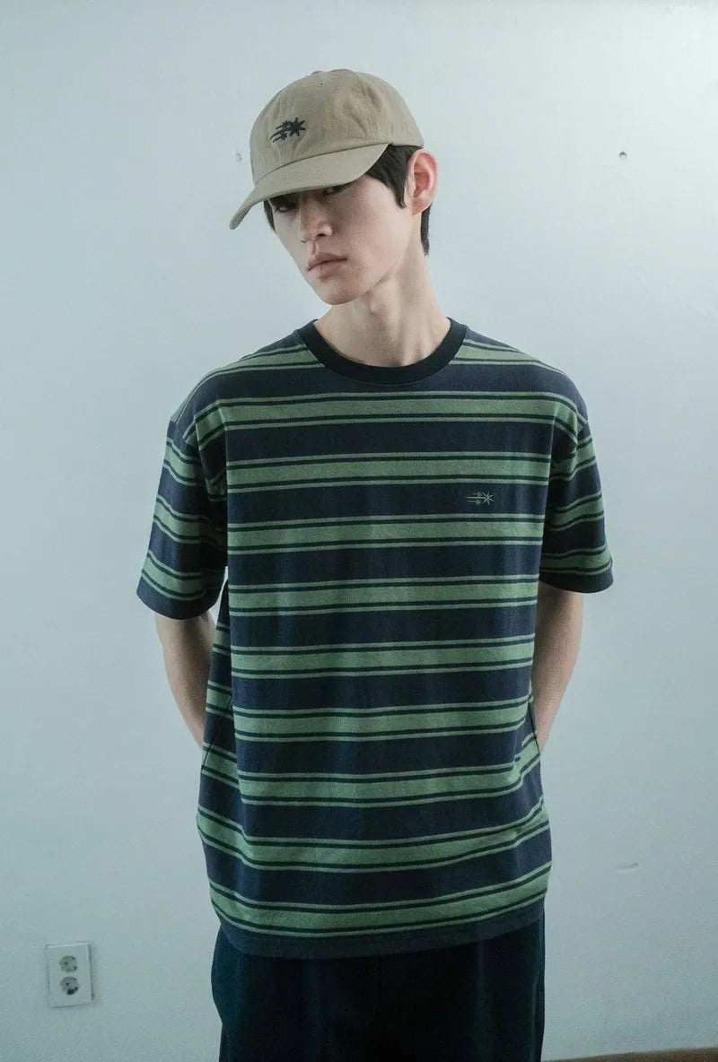 【niceghostclub】  multi stripe 3star tee [ red / navy ]
