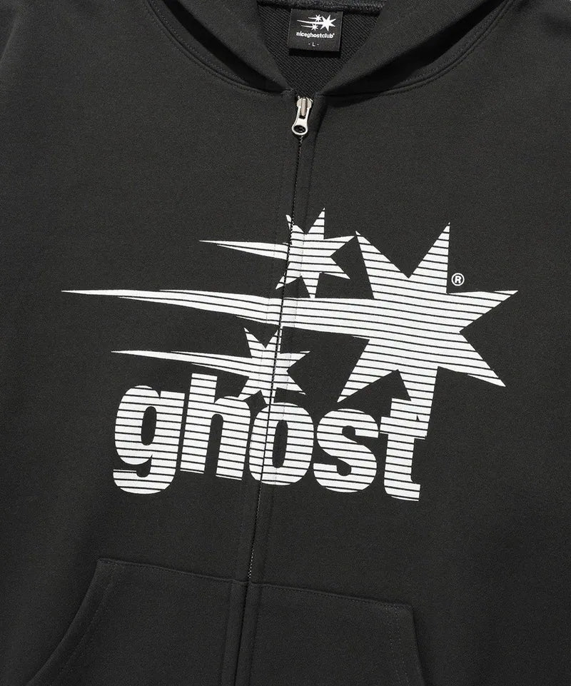 【niceghostclub】 ghost 3star hoodie zip up [charcoal / navy]
