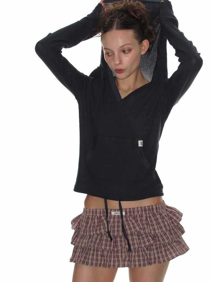 【CRANK】TIERED MICRO SKIRT PANTS [ WINE CHECK / WHITE ]