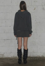 【Fancy Club】DYE-WASH LAYERED HOODED ZIP-UP [Charcoal / Brown]