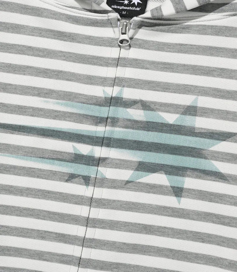 【niceghostclub】STRIPE RUSH 3STAR HOODIE ZIP UP [ GREY / BLACK ]