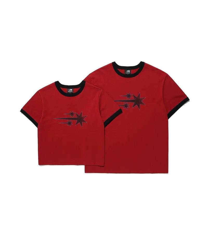 【niceghostclub】  vintage 3star basic ringer tee [ burgundy / charcoal ]