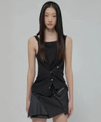 【Flare up】Asymmetric Snap Hoodie [Black / White / Gray]