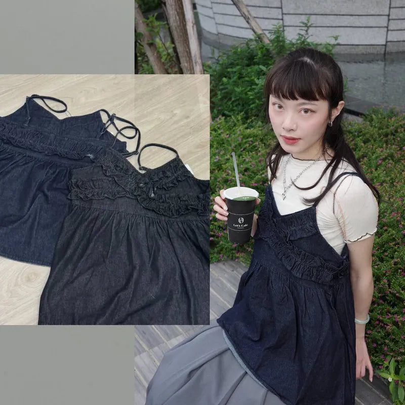 牛仔吊帶背心 [2 colors]