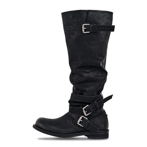 【NEGATIVETHREE】Knee-High Slouchy Long Boots [Matte Black]