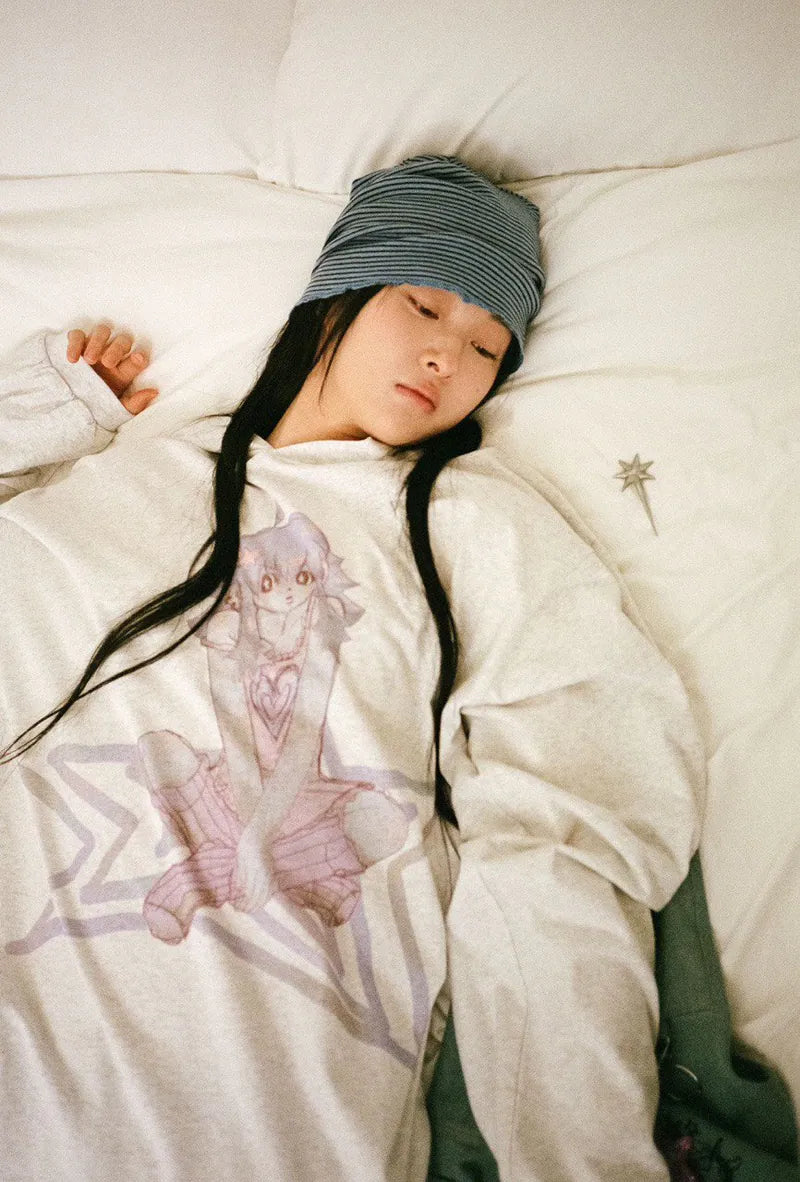 【niceghostclub】STAR GIRL BIGBIG HOODIE [ LIGHT GREY ]