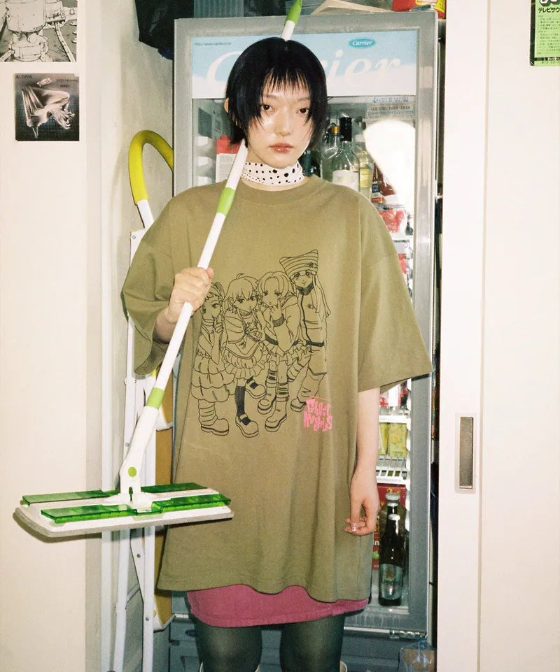 【niceghostclub】ghost angels photo big big tee [ khaki ]