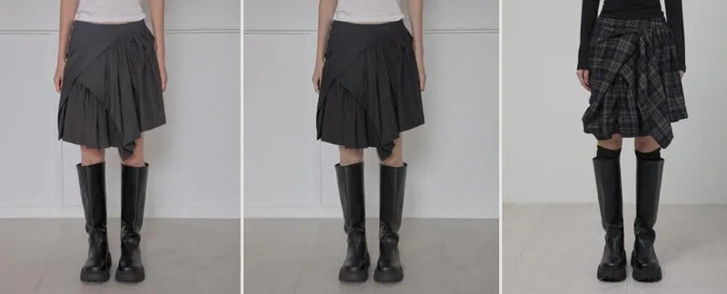 【Flare up】Asymmetrical Draped Layered Skirt （黑色現貨）