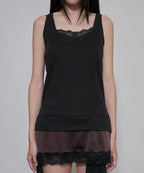 【Flare up】2-Layered Lace Dress [Black / Brown]