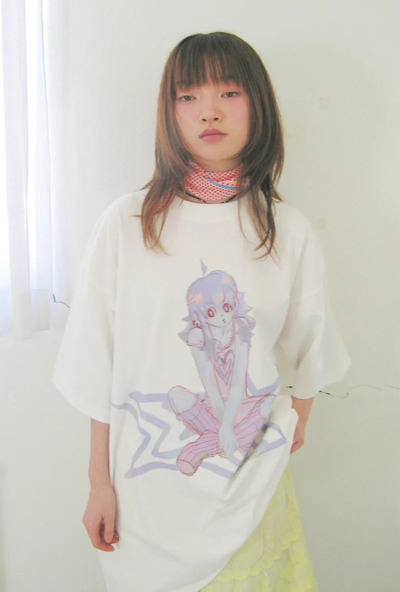 【niceghostclub】star girl big big tee [ white ]