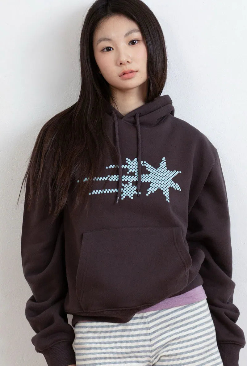 【niceghostclub】 MOSAIC 3STAR CROP HOODIE [BROWN / NAVY]